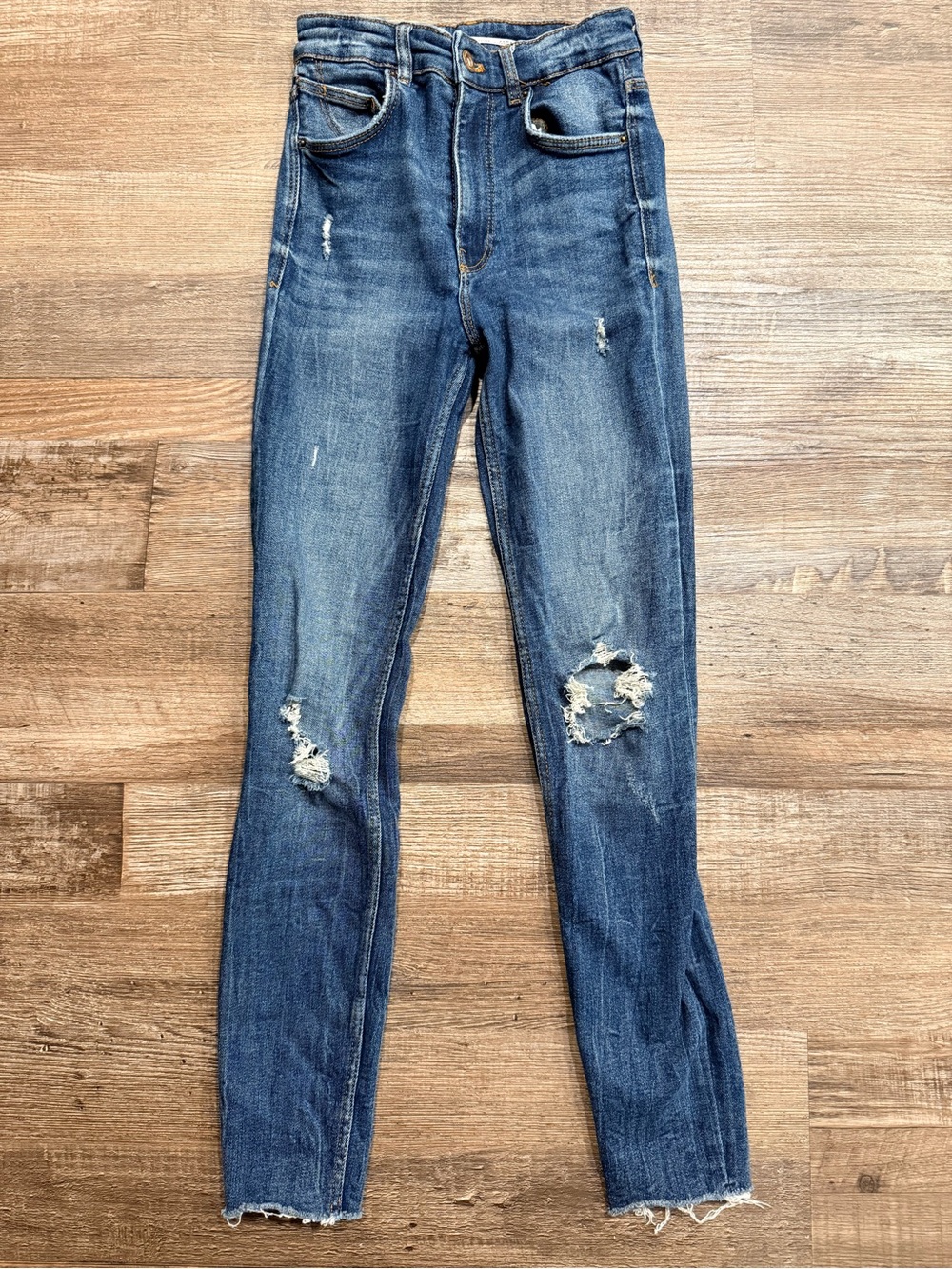 Zara Dark Blue Distressed Skinny Jeans